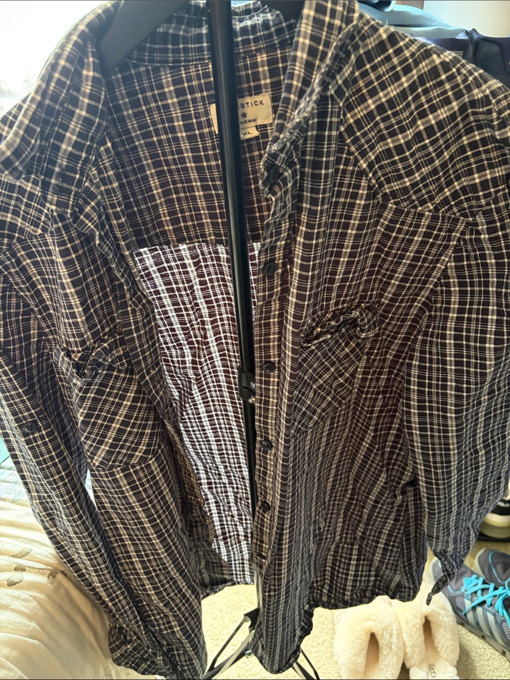 STICK Black and White Plaid Button-Down Shirt